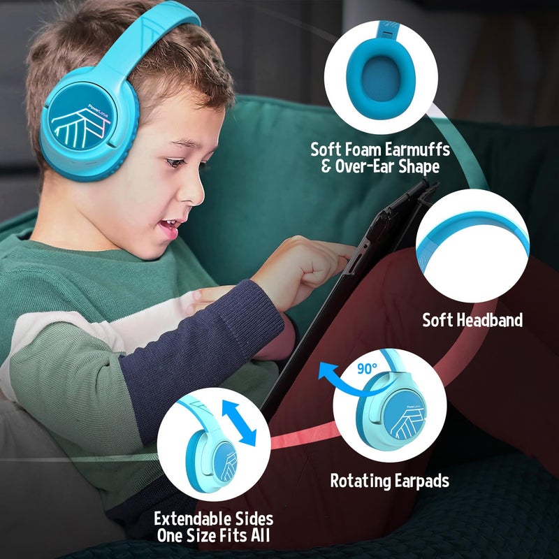 PowerLocus Kids Wireless Headphones, Bluetooth Kids Headphones LED Lights Over Ear with 74/85/94dB Volume Limited, 45H Playtime,Built-in Mic, Two Device Share Mode, HD Stereo for Travel/PC/Tablet - Image 5